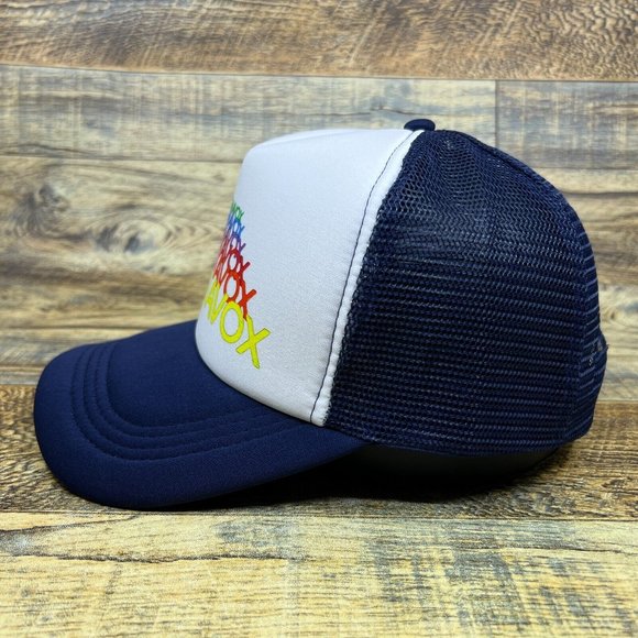 Magnavox Mens Trucker Hat Navy Snapback Defunct Vintage Logo Baseball Cap - Picture 4 of 8